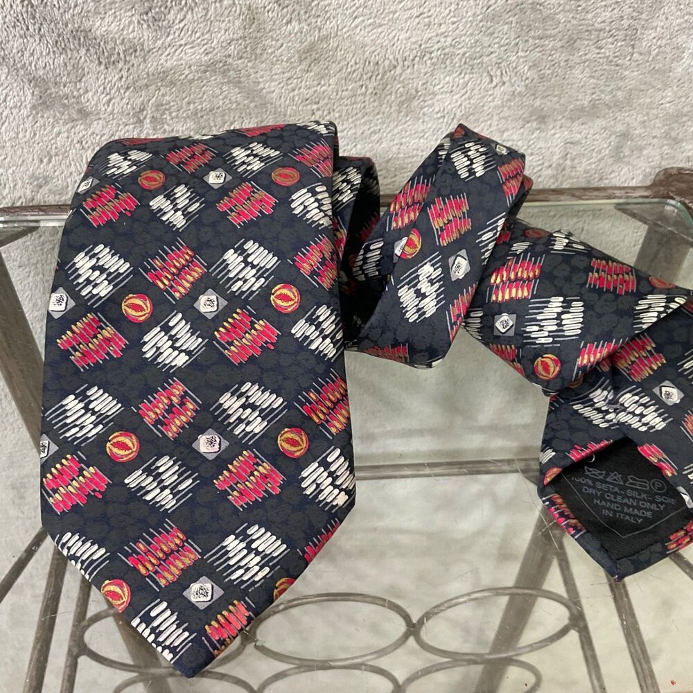 Brioni Men’s Tie Necktie Silk Print Geometric Squares Long 61.75” X 3.75” Italy